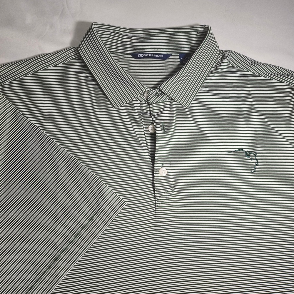 Cutter & Buck Mens XXL Green White Striped Recycled Stretch Golf Polo Shirt